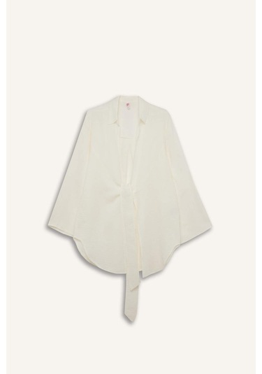 DeFacto Müslin Önden Bağlamalı Plaj Gömleği-Fall in Love B7333AX25SMWT16 Beyaz