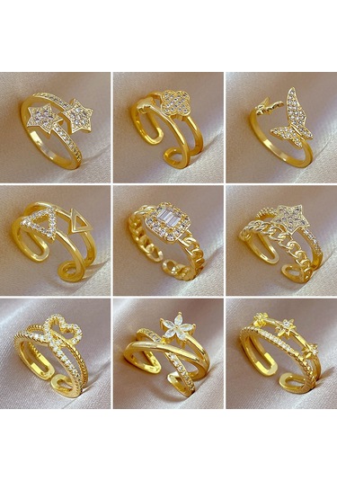 Ayarlanabilir Açıklığa Sahip Zarif Zirkon Yüzük No.26 Çok Renkli