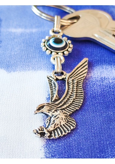 Moncuk Design Nazar Boncuklu Kartal Figürlü Metal Anahtarlık