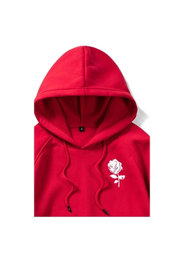 Modagen Unisex Kırmızı Sol Göğüs Gül Detaylı Oversize Sweatshirt Kkırmızı