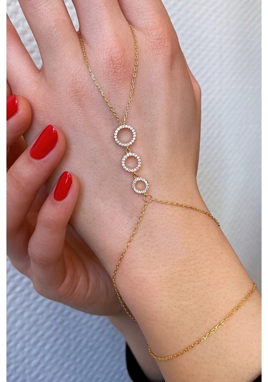 18k Altın Kaplamalı 925 Ayar Gümüş Dizi Halkalar Şahmeran - 45099402 Altın