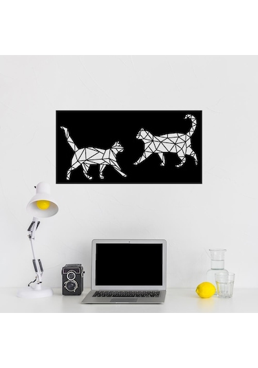 Geometrik Çift Kedi Figürü-duvar Tablosu