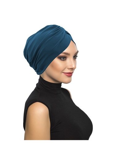 Büzme Çift Taraflı Petrol Hazır Türban Tesettür Havuz Bonesi Petrol