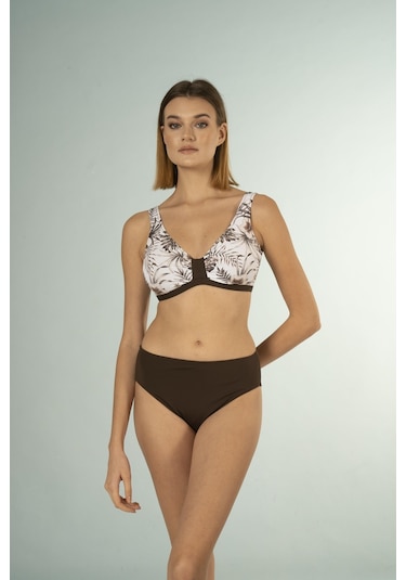 Estiva Desenli Luplu Toparlayıcı Bikini Takımı - Kahverengi