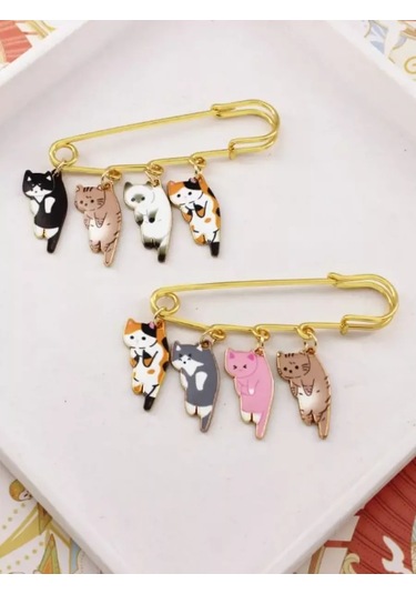 Olfil Broş İğnesi Metal Çizgi Filmi Yavru Kediler 242130492 Altın Rengi