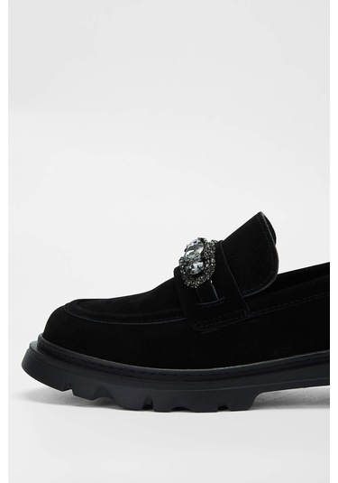 Tamer Tanca Kadın Vegan Siyah Süet Loafer Ayakkabı 817 2399 Bn Ayk Sk23/24 Sıyah Suet Siyah
