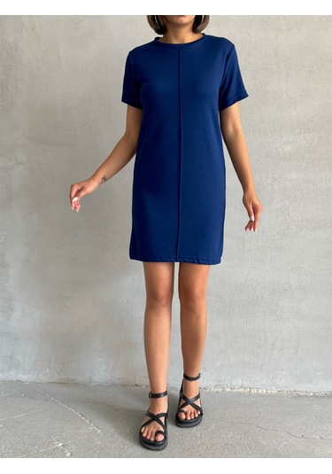 Kadın Bisiklet Yaka Soft Touch Elbise Lacivert