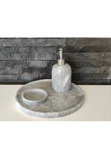 Gri Mermer 3'lü Banyo Seti Beyaz