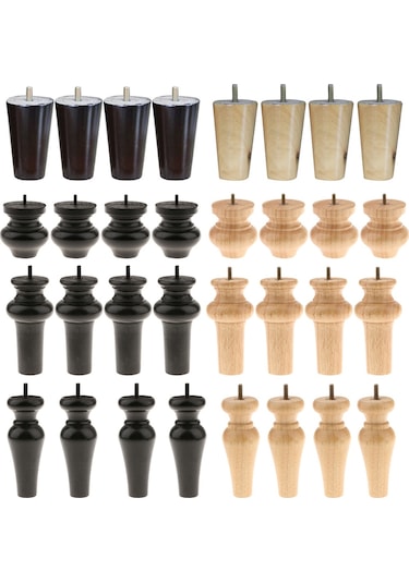 Suntek Magideal 4 Adet Koni Şekli Okaliptüs Masif Ahşap Mobilya 10 CM Siyah