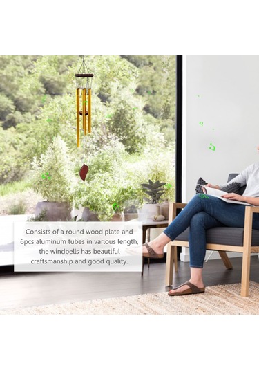 Ranyeek Alüminyum Ve Ahşap Konstrüksiyonlu 6 Borulu Rüzgar Çanı - Altın/gümüş Seçenekli Dekoratif Ses Aleti
