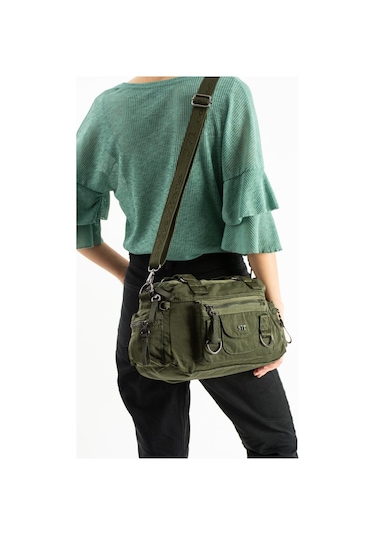 Kadın Omuz Çantası Çapraz Askılı Postacı Bayan Çantası 21 31 Cm Poliamid Hafif Kumaş Kol Çantası Yeşil