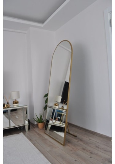 Effe Gold Metal Çerçeveli Oval Ayaklı Boy Aynası 180 X 70 Cm