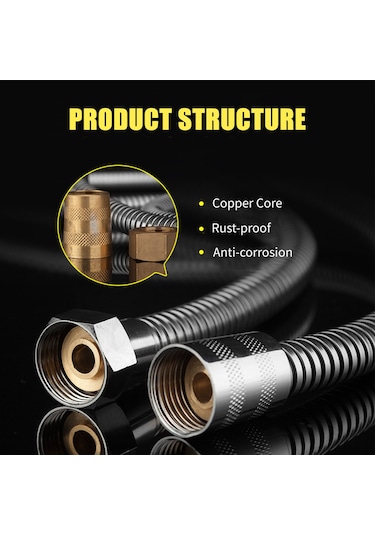 Geeksen G1/2 Duş Hortumu Paslanmaz Çelik Boru Esnek Ekstra Uzun Duş Hortumu Diğer