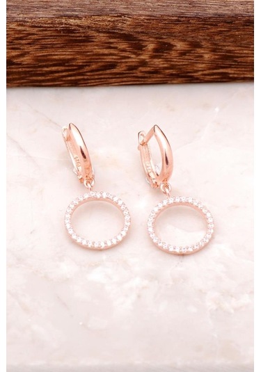 Rose Gümüş Halka Tasarımlı Küpe 4214