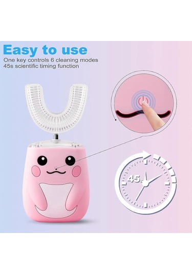 Çocuklar İçin Elektrikli Diş Fırçası, U Şekilli Ultrasonik Otomatik Diş Fırçası, 2 Fırça Başlığına Sahip Diş Fırçası, Si