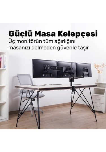 Npo Std48036e Airgrip 17"-27" Ergonomik 360 Amortisörlü Vesa Üçlü Kol Monitör Tutucu