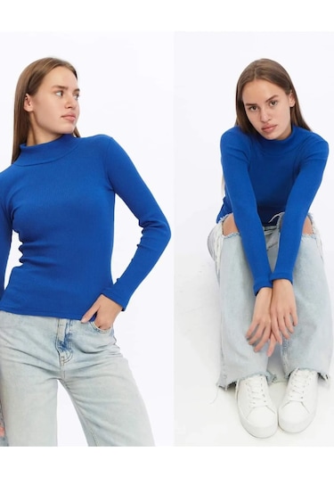 Unisex Yarı Balıkçı Yaka Body Mavi