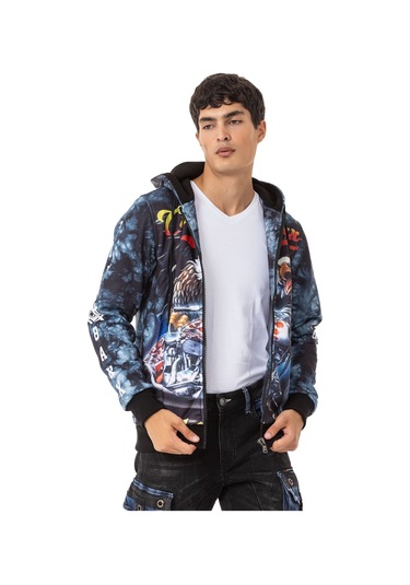 Cl551 Men S Bold Graphic Hooded Sweatshirt Koyu Mavi