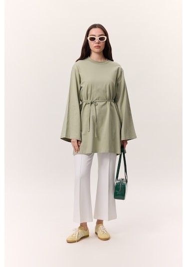 Bağlama Detaylı Oversıze Tshırt Çağla Yeşili Çağla Yeşili