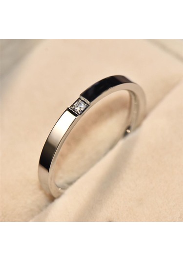 Gümüş Moda Basit Paslanmaz Çelik Gümüş / Gül Altın Rengi Zirkonya Çift Bant Söz Yüzükleri