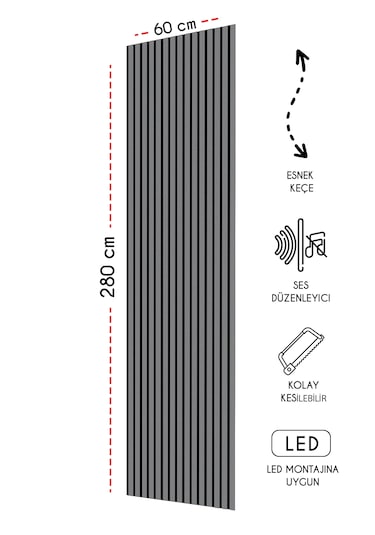 Mdf Akustik Duvar Ve Tavan Kaplama Paneli 60 x 275 CM - Antrasit