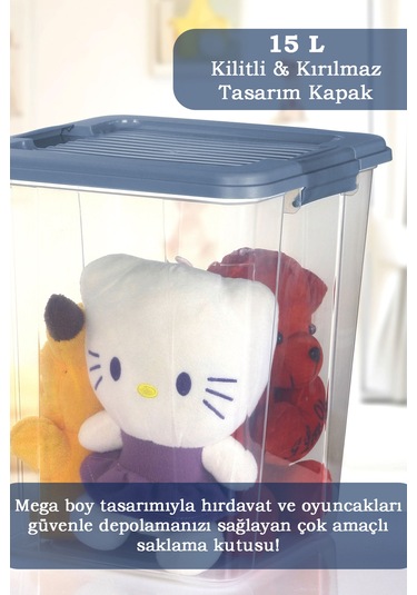 2'li Megabox 15l Saklama Kabı - Kilitli Kapaklı Çok Amaçlı Düzenleyici Kiler Depolama Saklama Kutusu Mavi