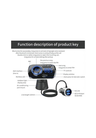 Dancemonkey Vericisi-14 Shineyee Serbest Şarjlı Qc3.0 Oynatıcı Mp3 Hızlı Fm Eller Bluetooth Araba Araba Cw