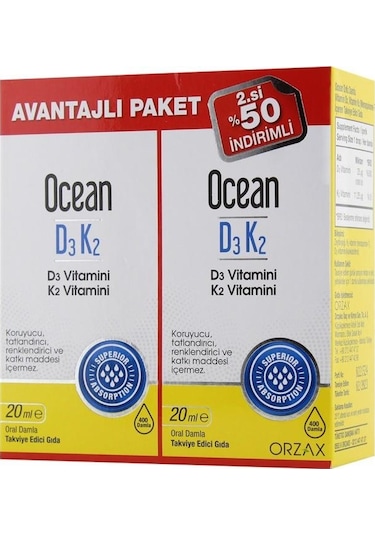 Ocean Vitamin D3K2 Damla 20 ML 2'li Avantaj Paket