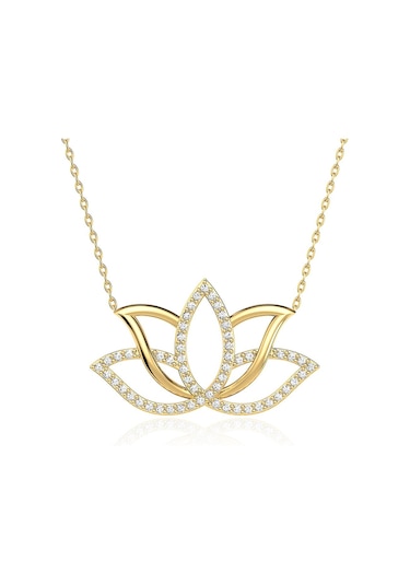 İndigo Takı Taşlı Lotus Çiçeği Altın Kaplama Gümüş Kolye