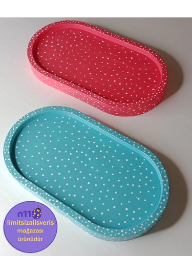 Dekoratif Takı Tabağı Turkuaz Pembe Makyaj Masası Dekoru Turkuaz - Pembe