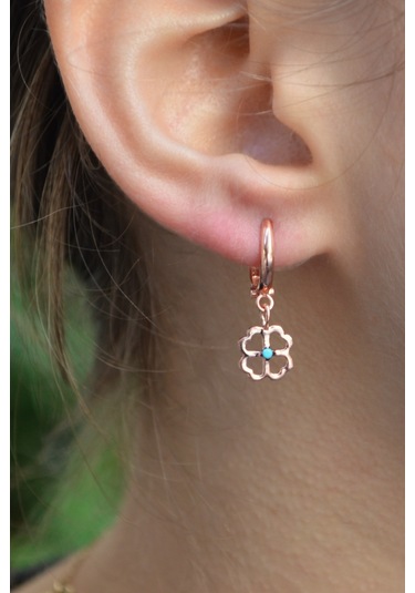 Argentum Concept 925 Ayar Gümüş Firuze Taşlı Rose Yonca Küpe - K014601