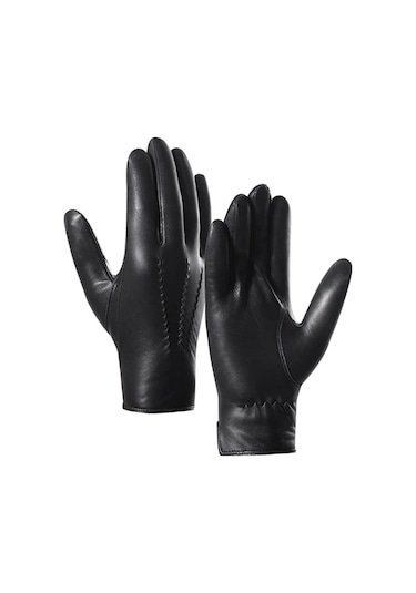 Hakiki Kuzu Derisi Erkek Eldiven-Siyah