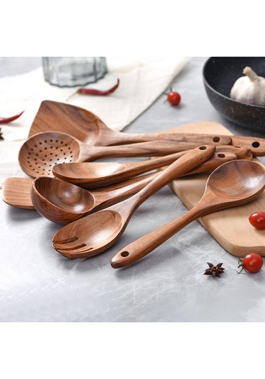 Suntek Magideal Ahşap Mutfak Gereçleri Set Yapışmaz Tik Ev 7-adet