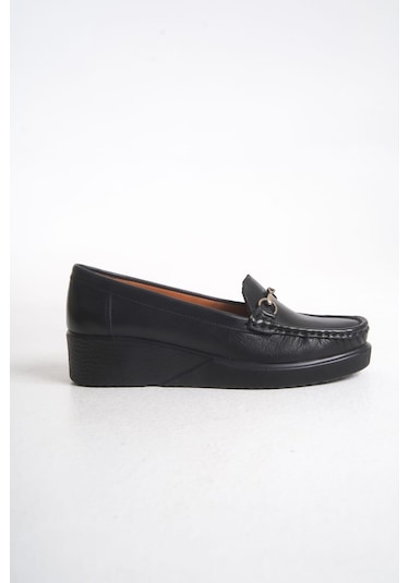 Büyük Numara Hakiki Deri Ortepedik Comfort Kadın Ayakkabı Siyah