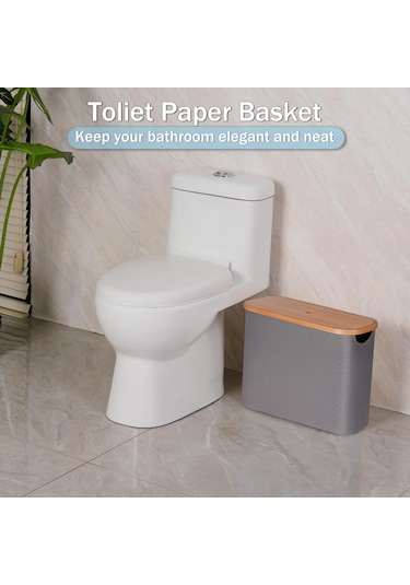 Ximistore9 Gri Banyo Kağıdı Depolama Sepeti, 9 Rollu Kapasite, Bambus Kollü Ve Kapaklı, Oxford Kumaşı Dikey Organizer Gri