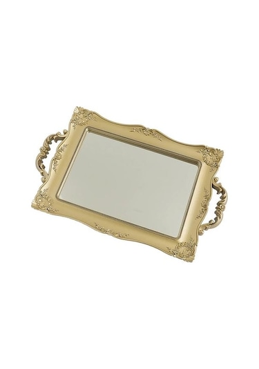 1 Adet Vintage Plastik Dekoratif Cam Ayna Tepsi Meyve Takı Ekran Depolama Plakası Ev Masaüstü Süsler Depolama Tepsileri Ahşap - Kırmızı