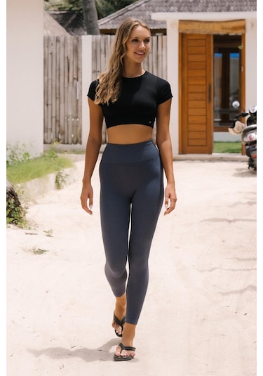 Jerf Lily Desen Detaylı Şekillendirici Tayt Mavi 001