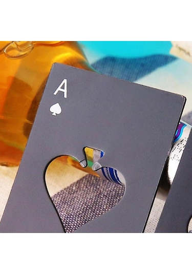 2 Adet Paslanmaz Çelik Şişe Bira Açacağı Poker Oyun Kartı Maça Soda Şişesi Kapağı Açacağı Siyah