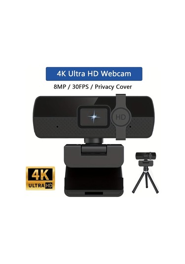 Dashanshop Siyah 4k Webcam Pc İçin Yüksek Çözünürlüklü Usb Mikrofonlu Düşük Distorsiyonlu Zoom Uyumlu