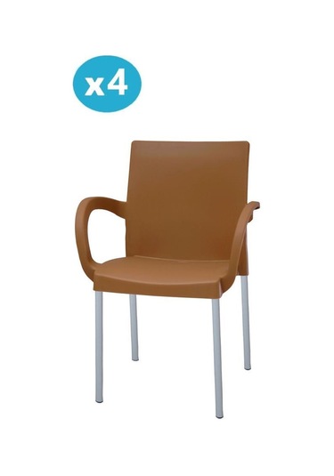 Omnipazar Mt-cf880 Mare Plastik Bahçe Balkon Koltuk Sandalye 4'lü Set Kahverengi