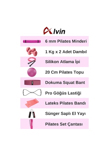 9 Parçalı Pilates Ve Fitness Seti Pilates Minderi, Dambıl, Squat Band Ve Daha Fazlası - Pembe