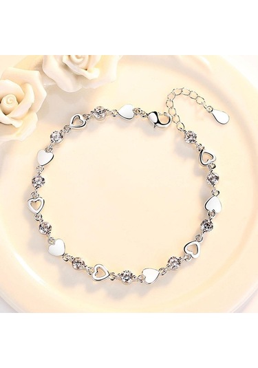 Beyaz Aşk Şekilli Bileklik Zirkon Kristal Bileklik