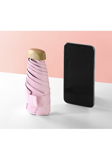 Yystore Ultra Hafif Güneş ve Yağmur Koruyucu Mini Şemsiye Pembe Açık Pembe
