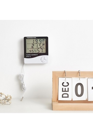 Pazly Dijital İç/dış Termometre Ve Higrometre, Büyük Ekranlı Saatli Nem Ölçer, Duvar Ve Masa Montajlı