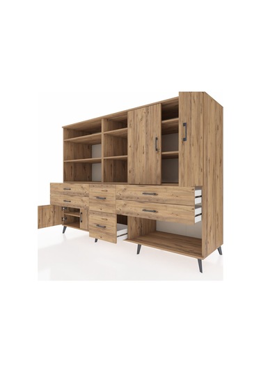 Kronos Dolap 10 Raflı 6 Çekmeceli 4 Kapaklı 220x59x163 Çam-çam Çam-çam