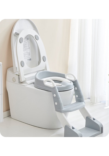 Çocuk Tuvalet Eğitimi Katlanır Klozet Adaptörü ve Lazımlık Gri
