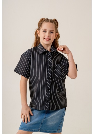 Kız Çocuk Bebe Yaka Yarım Kol Gömlek 3171 Siyah