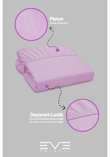Eve Tekstil Fitted Yüksek Kaliteli Penye Kumaş Tek Kişilik Lastikli Çarşaf Lila