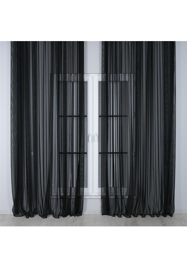 Murcia Dökümlü Tül Perde Pilesiz Siyah-2292