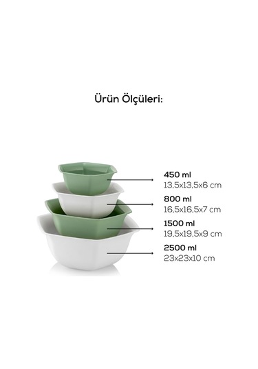 Vienev 4lü Altıgen Kase Seti Beyaz-yeşil